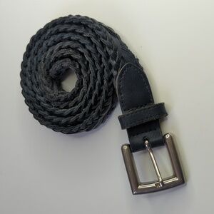Honors 90's Vintage Classic Braided Genuine Split Cowhide Leather Belt Navy L